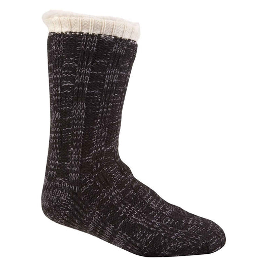 Men's Chunky Winter Lounge Slipper Socks with Non-Slip Grips Ultra-Soft Sherpa Flannel Fleece Lining Cozy Home Wear Sizes 39-46 by Sock Stack BLACK/GREY / 6-11 Socks