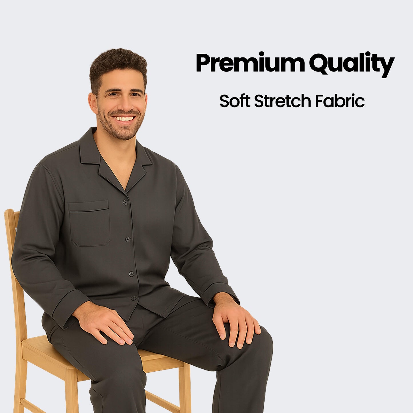 Men's Classic Charcoal Woven Pyjama Set Long Sleeve Button Top & Bottoms Easy Care Nightwear Sleepwear by Sock Stack Pyjamas