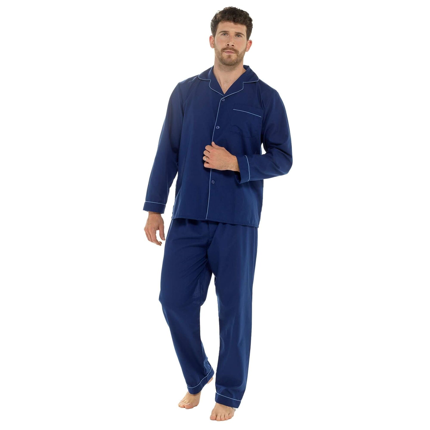 Men's Classic Navy Woven Pyjama Set Long Sleeve Button Top & Bottoms Easy Care Nightwear Sleepwear by Sock Stack M / NAVY Pyjamas