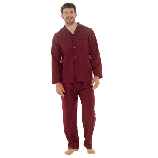 Men's Classic Red Woven Pyjama Set  Long Sleeve Button Top & Bottoms Easy Care Nightwear Sleepwear by Sock Stack M / RED Pyjamas