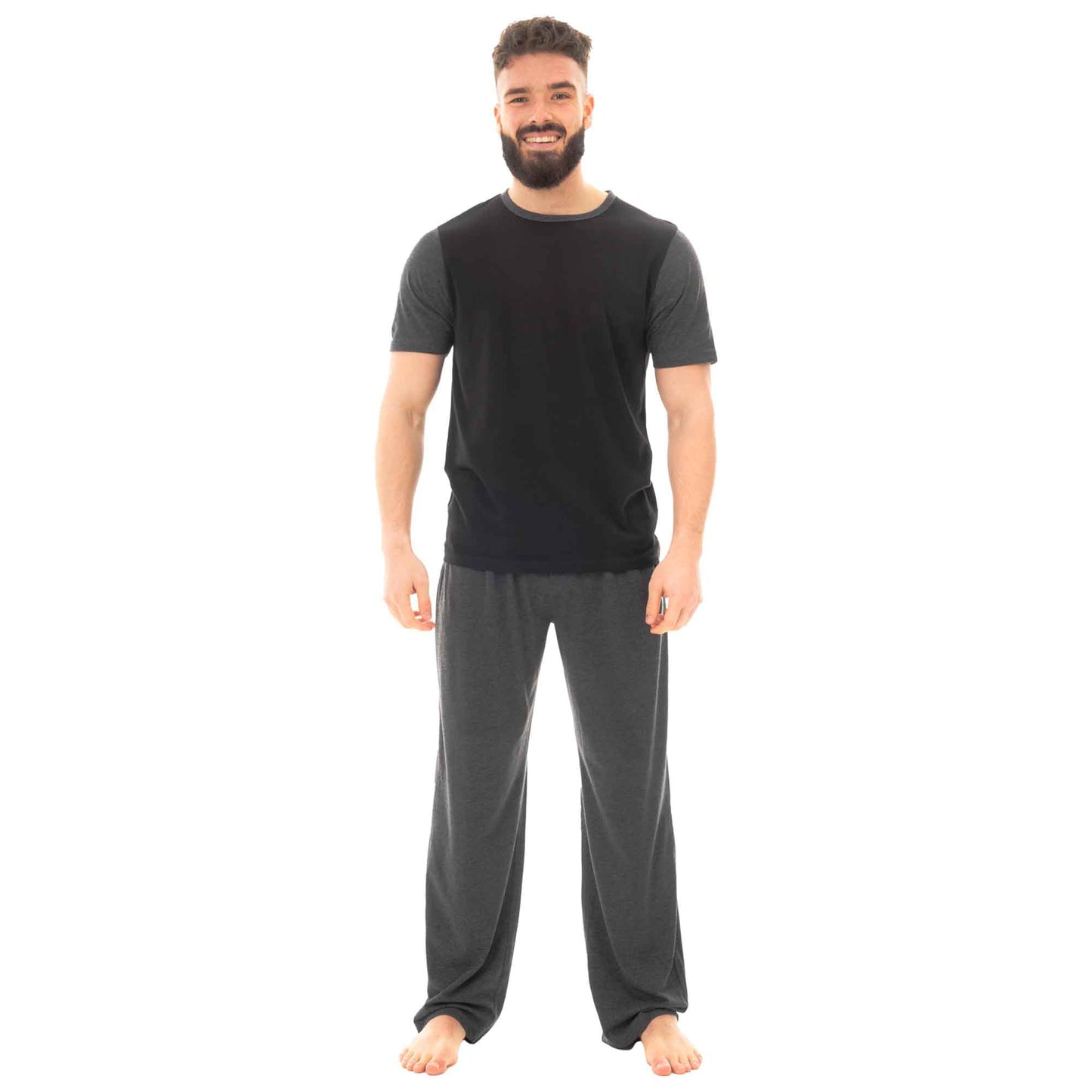 Men's Cotton T Shirt and Long Pants Loungewear Set Comfortable Lightweight Sleepwear for Warm Weather Relaxation Versatile Styles by Sock Stack BLACK/CHARCOAL / S Pyjamas