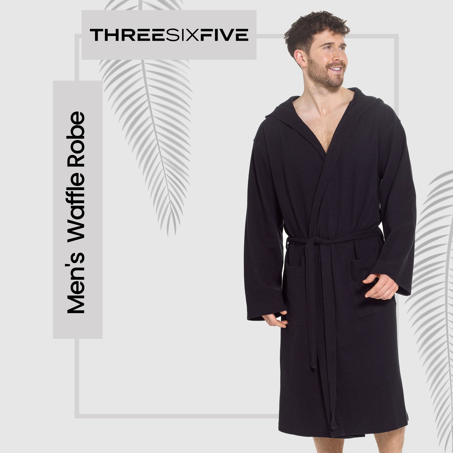 Men’s Hooded Waffle Cotton Bathrobe Black Super Absorbent Spa Robe Luxury Dressing Gown for Home & Loungewear by Sock Stack Bathrobe