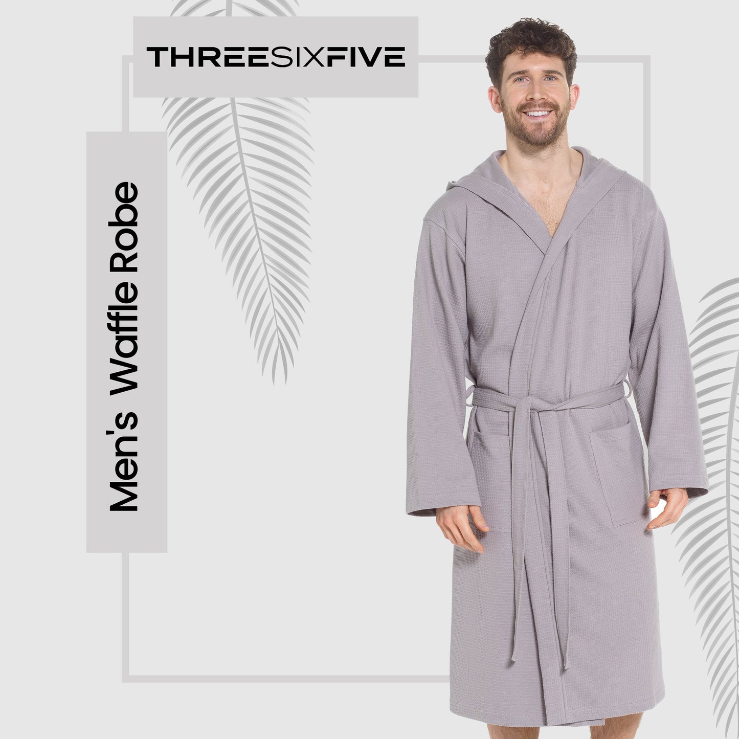 Men’s Hooded Waffle Cotton Bathrobe Grey Super Absorbent Spa Robe Luxury Dressing Gown for Home & Loungewear by Sock Stack Bathrobe