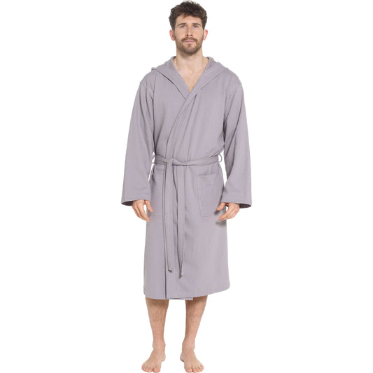 Men’s Hooded Waffle Cotton Bathrobe Grey Super Absorbent Spa Robe Luxury Dressing Gown for Home & Loungewear by Sock Stack M/L / GREY Bathrobe