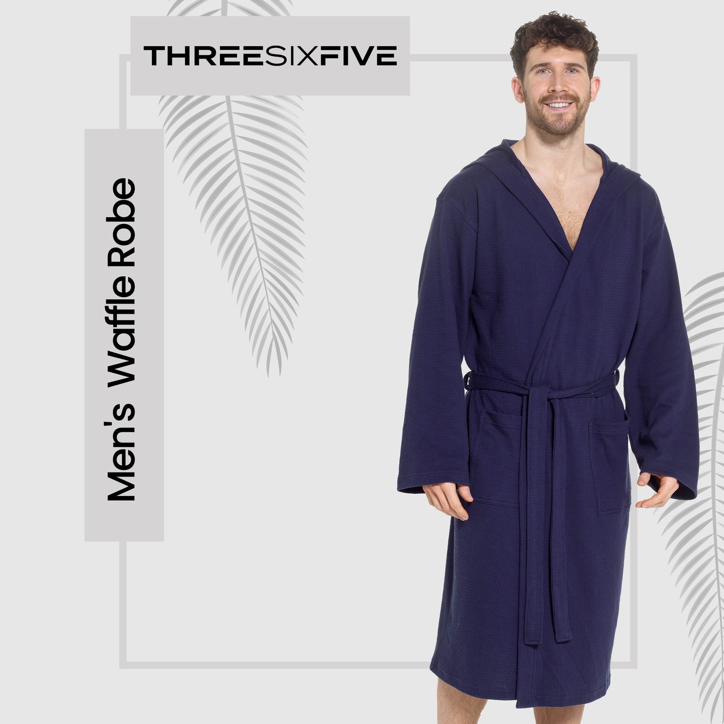 Men’s Hooded Waffle Cotton Bathrobe Navy Super Absorbent Spa Robe Luxury Dressing Gown for Home & Loungewear by Sock Stack Bathrobe