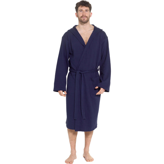 Men’s Hooded Waffle Cotton Bathrobe Navy Super Absorbent Spa Robe Luxury Dressing Gown for Home & Loungewear by Sock Stack M/L / NAVY Bathrobe