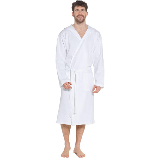 Men’s Hooded Waffle Cotton Bathrobe White Super Absorbent Spa Robe Luxury Dressing Gown for Home & Loungewear by Sock Stack M/L / WHITE Bathrobe