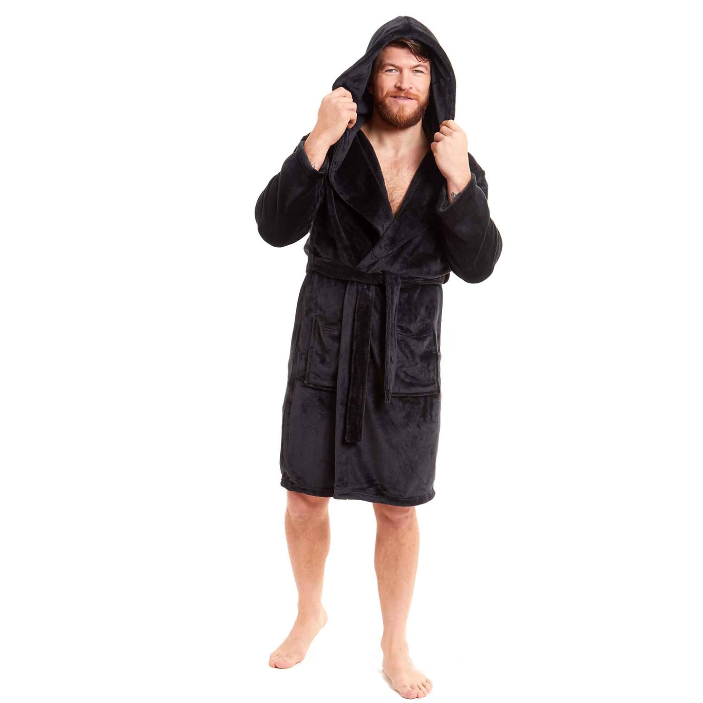Men's Ultra-Soft Hooded Flannel Fleece Bathrobe Warm Plush Dressing Gown for Home Spa Gym Hotel by Daisy Dreamer Robe