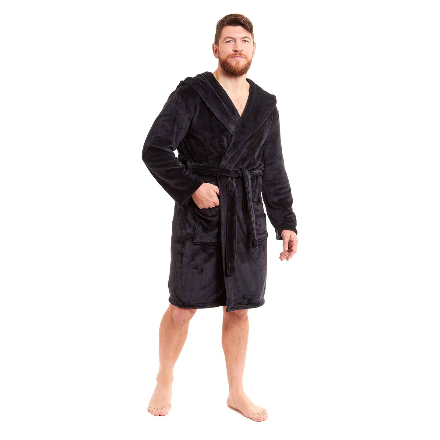 Men's Ultra-Soft Hooded Flannel Fleece Bathrobe Warm Plush Dressing Gown for Home Spa Gym Hotel by Daisy Dreamer Robe