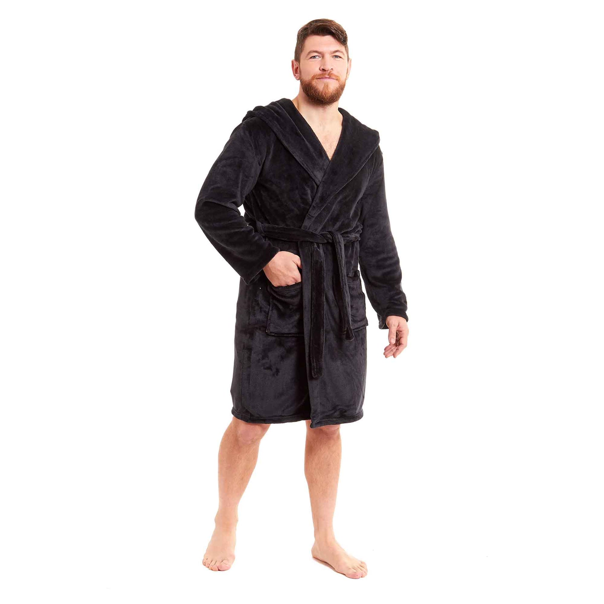 Men's Ultra-Soft Hooded Flannel Fleece Bathrobe Warm Plush Dressing Gown for Home Spa Gym Hotel by Daisy Dreamer Robe