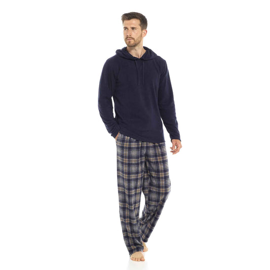 Men's Winter Hooded Check Fleece Pyjama Set Warm Cozy Nightwear with Stylish Check Bottoms in Multiple Sizes Ultimate Comfort by Sock Stack NAVY CHECK / M Pyjamas