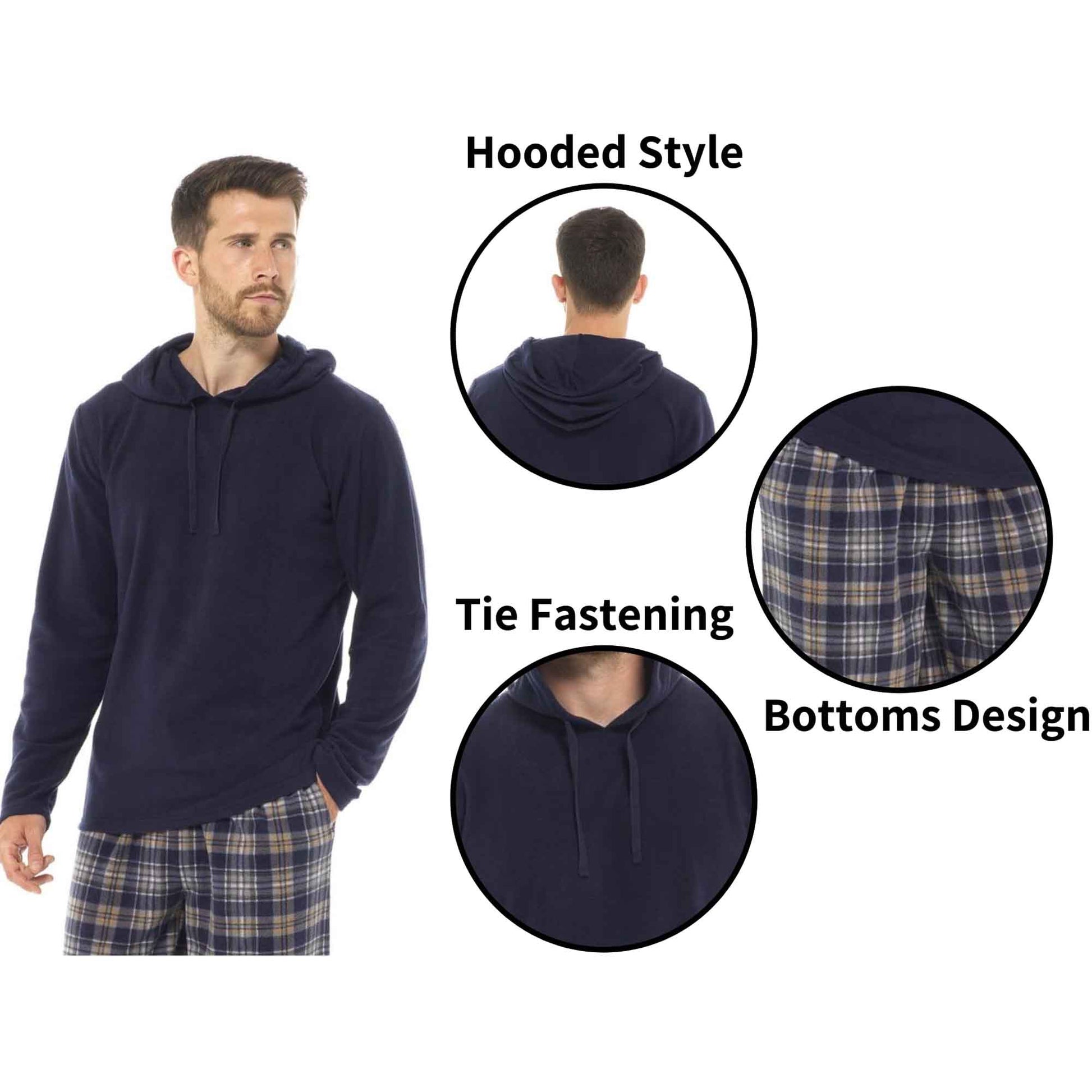 Men's Winter Hooded Check Fleece Pyjama Set Warm Cozy Nightwear with Stylish Check Bottoms in Multiple Sizes Ultimate Comfort by Sock Stack Pyjamas