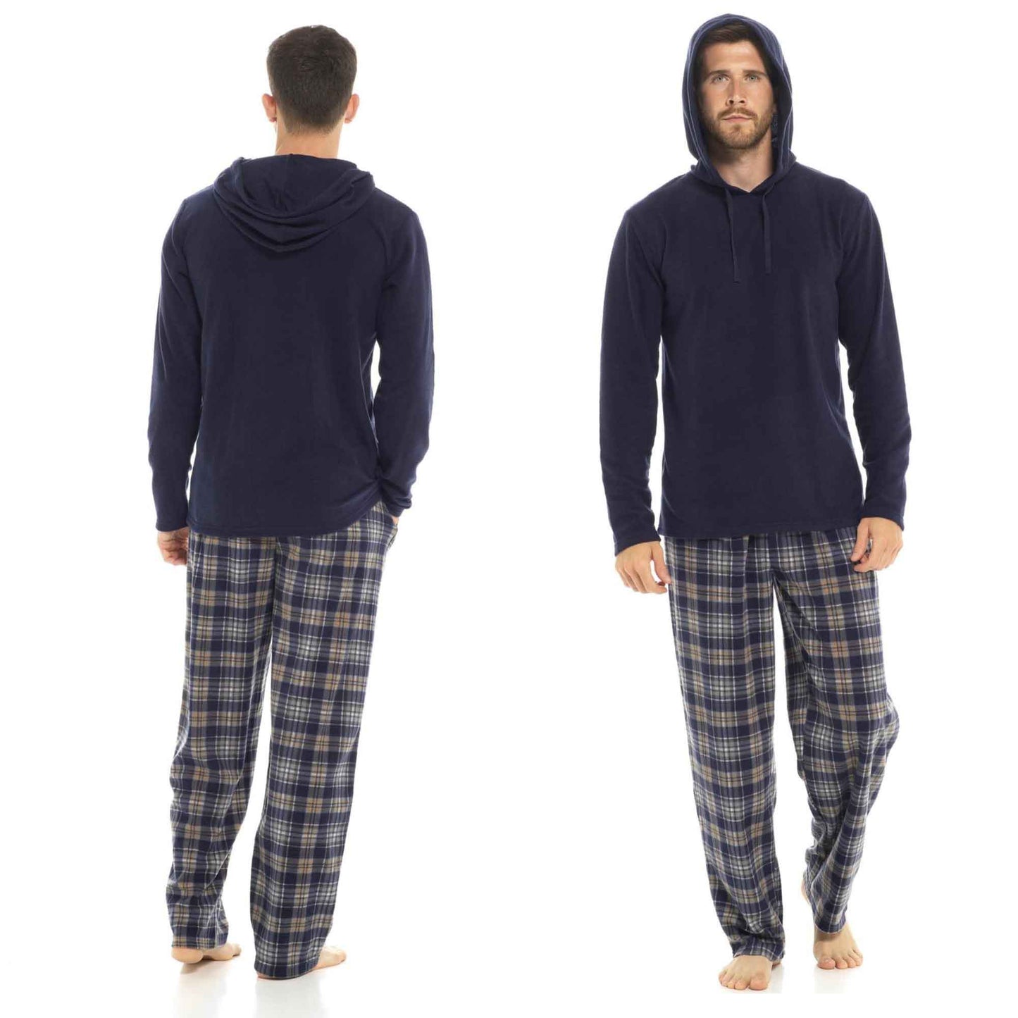 Men's Winter Hooded Check Fleece Pyjama Set Warm Cozy Nightwear with Stylish Check Bottoms in Multiple Sizes Ultimate Comfort by Sock Stack Pyjamas