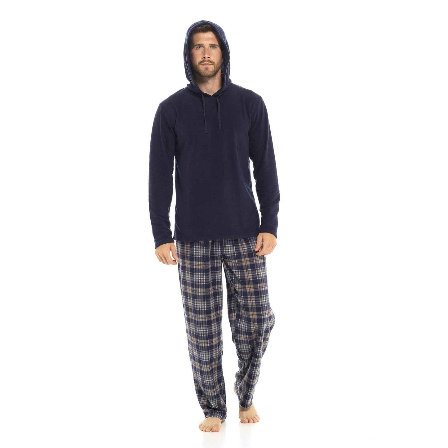 Men's Winter Hooded Check Fleece Pyjama Set Warm Cozy Nightwear with Stylish Check Bottoms in Multiple Sizes Ultimate Comfort by Sock Stack Pyjamas