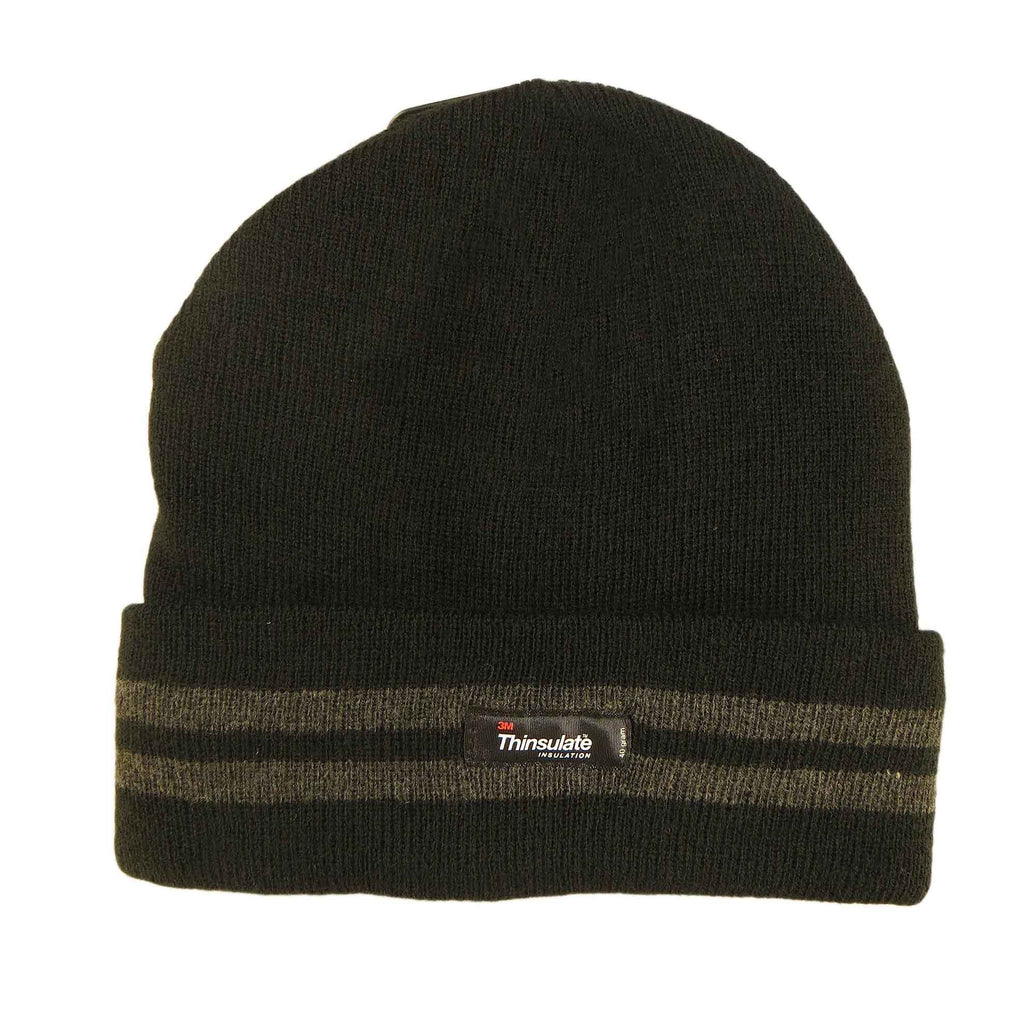 Men's Winter Thinsulate Insulation Fleece Knitted Beanie Hat Stripe Warm Lightweight Breathable Quick Drying for Outdoor Activities Hiking Camping Skiing by Sock Stack BLACK/GREY Hats