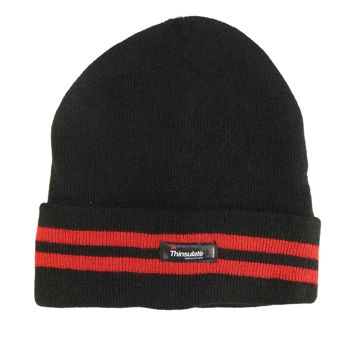 Men's Winter Thinsulate Insulation Fleece Knitted Beanie Hat Stripe Warm Lightweight Breathable Quick Drying for Outdoor Activities Hiking Camping Skiing by Sock Stack BLACK/RED Hats