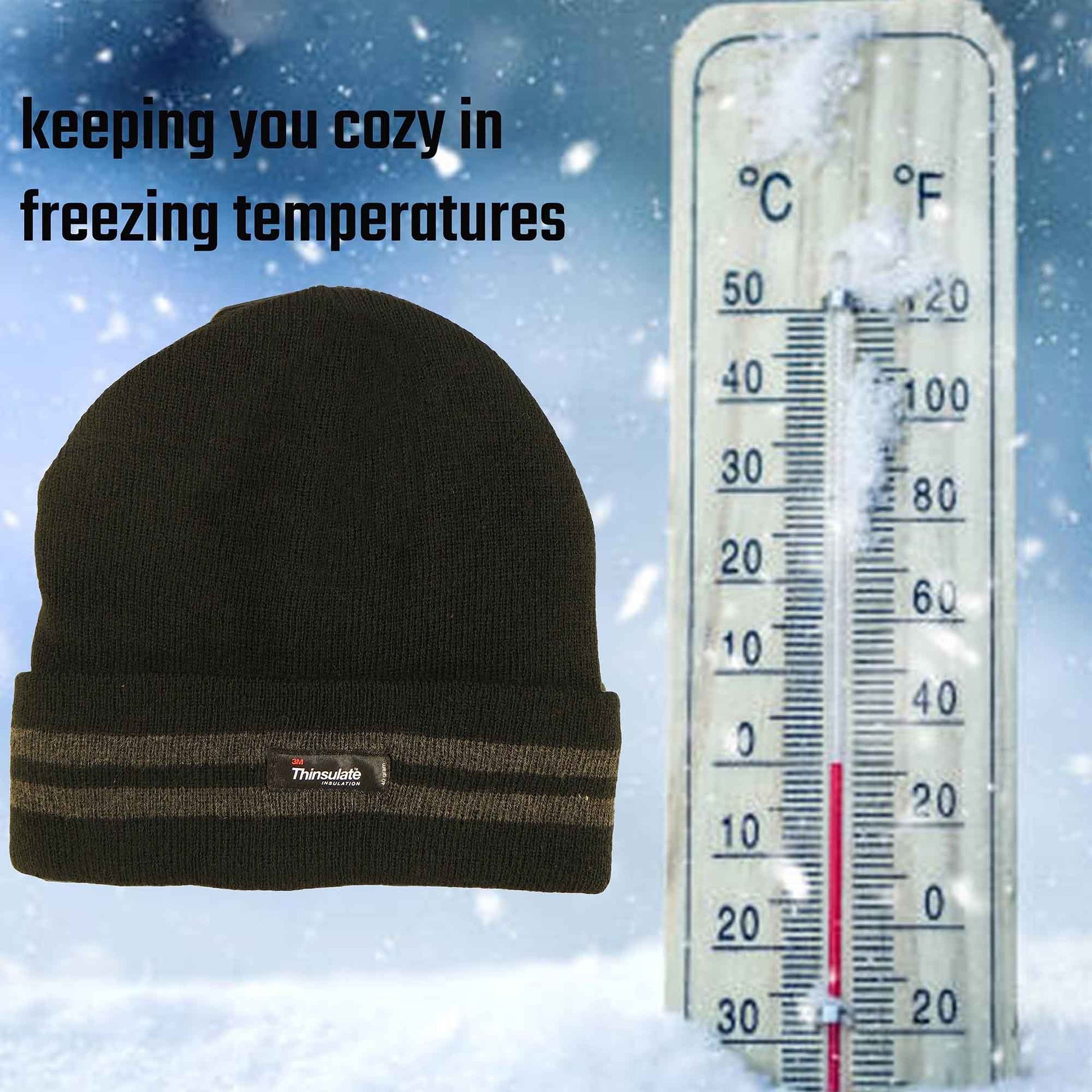 Men's Winter Thinsulate Insulation Fleece Knitted Beanie Hat Stripe Warm Lightweight Breathable Quick Drying for Outdoor Activities Hiking Camping Skiing by Sock Stack Hats