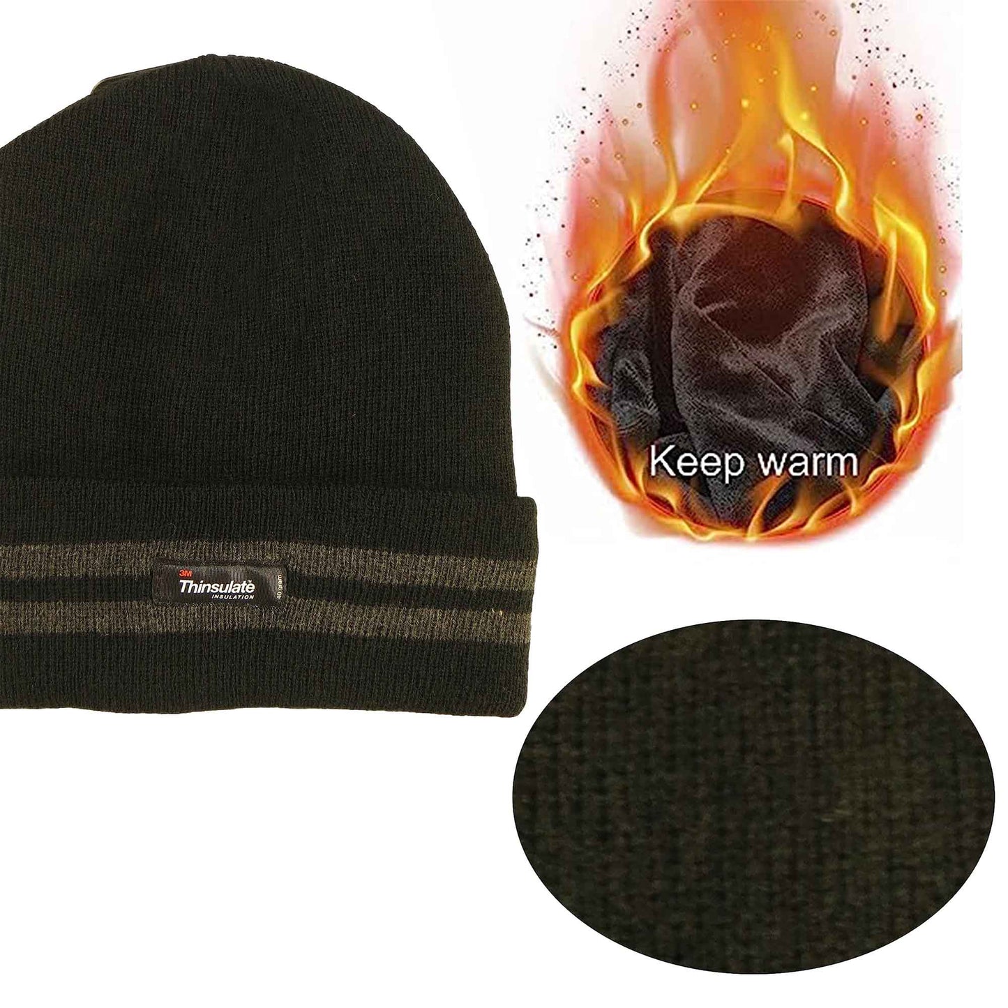 Men's Winter Thinsulate Insulation Fleece Knitted Beanie Hat Stripe Warm Lightweight Breathable Quick Drying for Outdoor Activities Hiking Camping Skiing by Sock Stack Hats