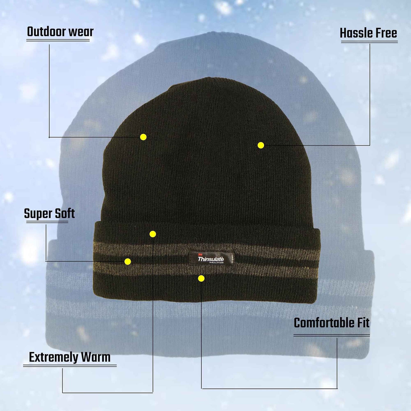 Men's Winter Thinsulate Insulation Fleece Knitted Beanie Hat Stripe Warm Lightweight Breathable Quick Drying for Outdoor Activities Hiking Camping Skiing by Sock Stack Hats