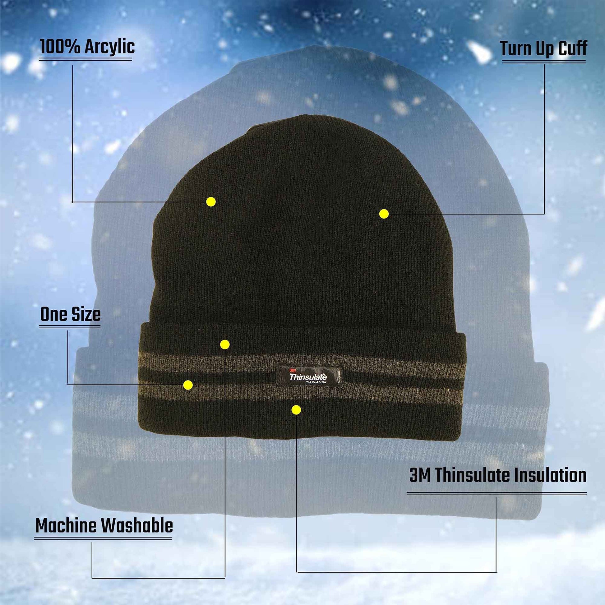 Men's Winter Thinsulate Insulation Fleece Knitted Beanie Hat Stripe Warm Lightweight Breathable Quick Drying for Outdoor Activities Hiking Camping Skiing by Sock Stack Hats