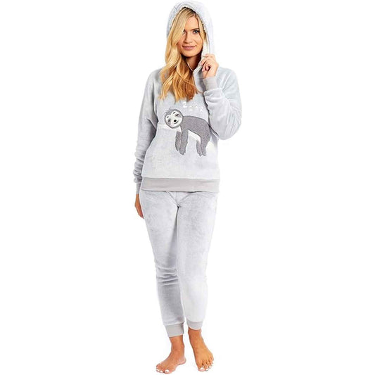 Mother Daughter Matching Sloth Hooded Fleece Pyjamas Plush Flannel Twosie Loungewear with Sherpa Lining Multiple Sizes Cozy Embroidered Sloth Design by Daisy Dreamer GIRL | 7-8 yrs Pyjamas