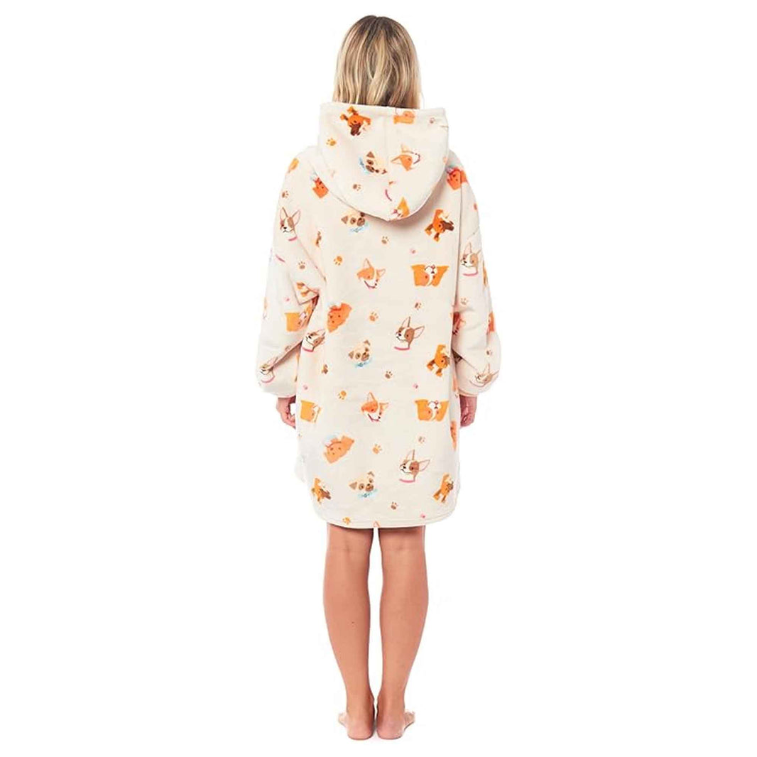 Oversized Dogs Reversible Sherpa Hooded Blanket Ultra Soft Flannel Fleece Hoodie for Adults and Kids with Large Pocket Durable Polyester by Daisy Dreamer DOGS Hooded Blanket
