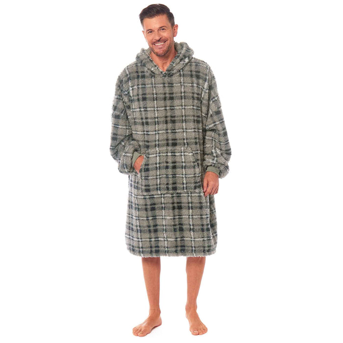 Oversized Men's Hooded Blanket Sweatshirt with Sherpa Lining Plush Wearable Hoodie for Lounging Camping One Size Fits All by Daisy Dreamer GREY CHECK Hooded Blanket