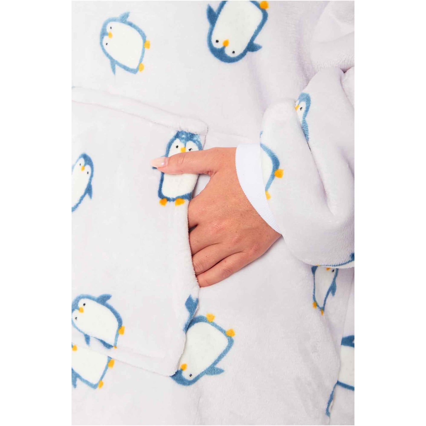Oversized Penguin Hooded Blanket Ultra Soft Sherpa Fur Lining Big Hoodie Sweatshirt Plush Flannel Fleece Loungewear for Adults and Kids by Daisy Dreamer PENGUIN Hooded Blanket