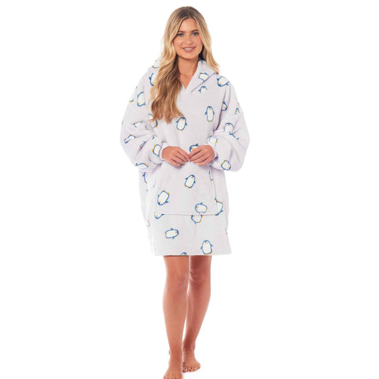 Oversized Penguin Hooded Blanket Ultra Soft Sherpa Fur Lining Big Hoodie Sweatshirt Plush Flannel Fleece Loungewear for Adults and Kids by Daisy Dreamer PENGUIN Hooded Blanket