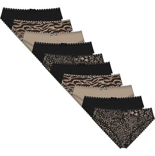 Pack of 10 Women's Animal Print Briefs Zebra Leopard Low Rise Knickers Cotton Underwear Set Daisy Dreamer ANIMAL PRINT / UK-8 Underwear