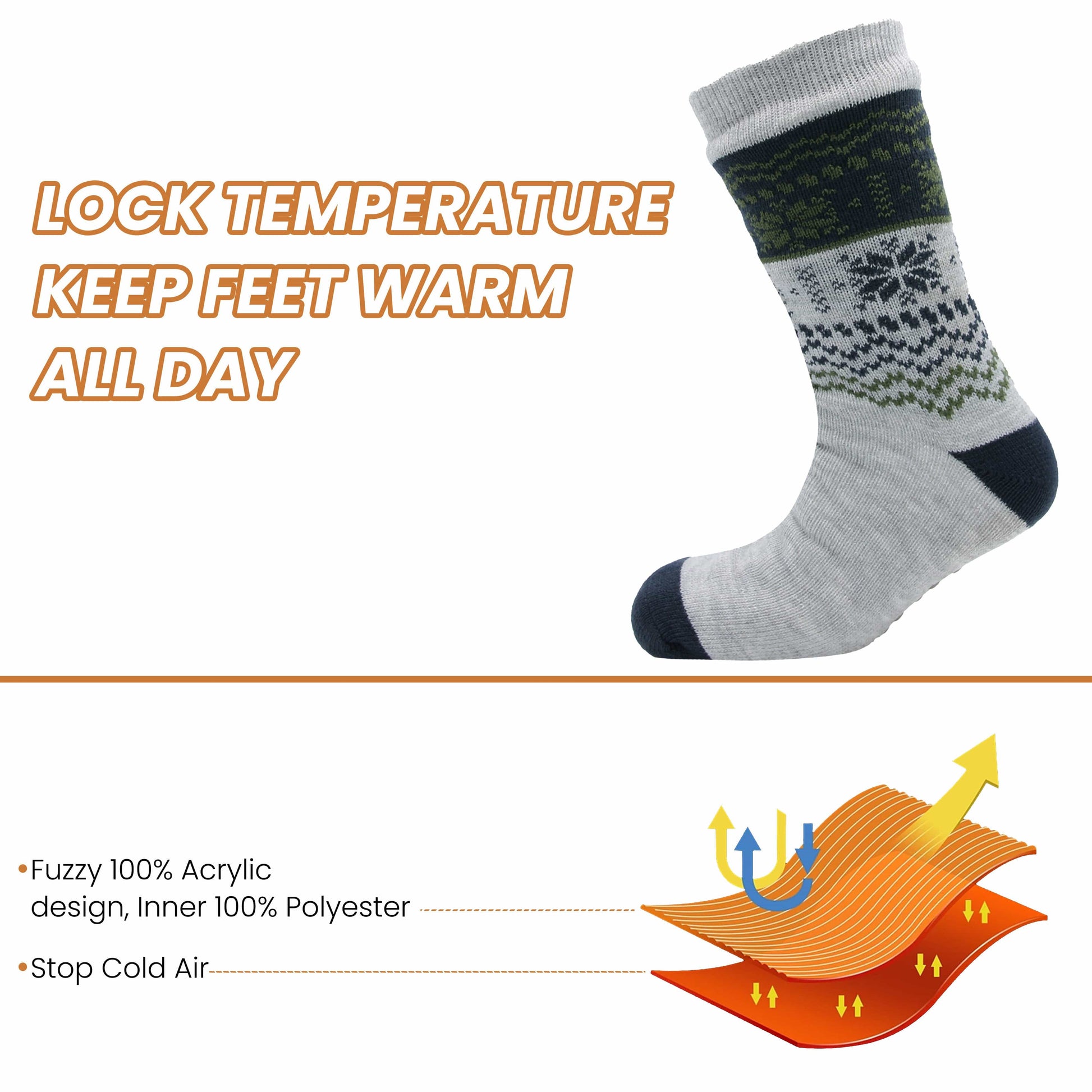 Pack of 2 Men's Chunky Knit Slipper Socks with Grips Thick Warm Non-Slip Indoor Bed Socks Gift by Sock Stack UK 6-11 / FAIR ISLE Socks