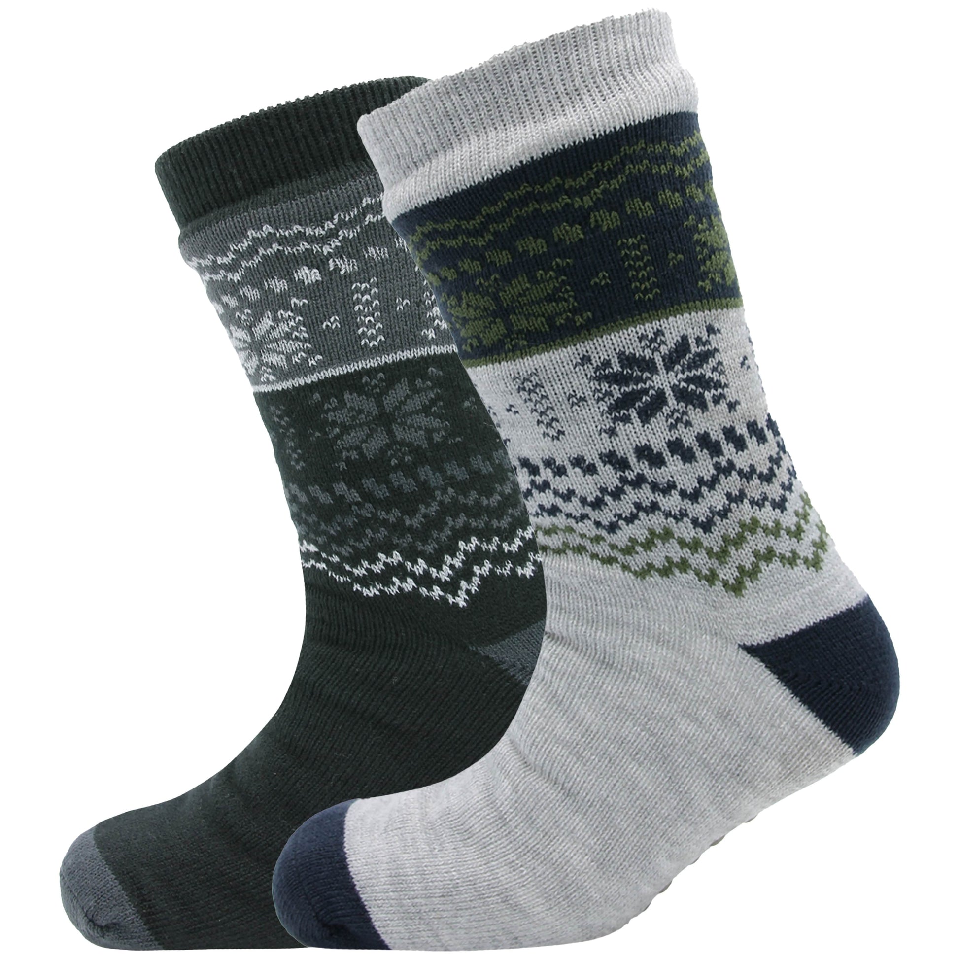 Pack of 2 Men's Chunky Knit Slipper Socks with Grips Thick Warm Non-Slip Indoor Bed Socks Gift by Sock Stack UK 6-11 / FAIR ISLE Socks