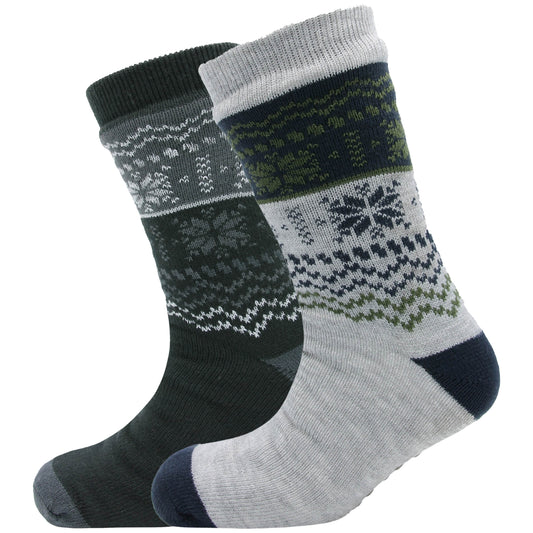 Pack of 2 Men's Chunky Knit Slipper Socks with Grips Thick Warm Non-Slip Indoor Bed Socks Gift by Sock Stack UK 6-11 / FAIR ISLE Socks
