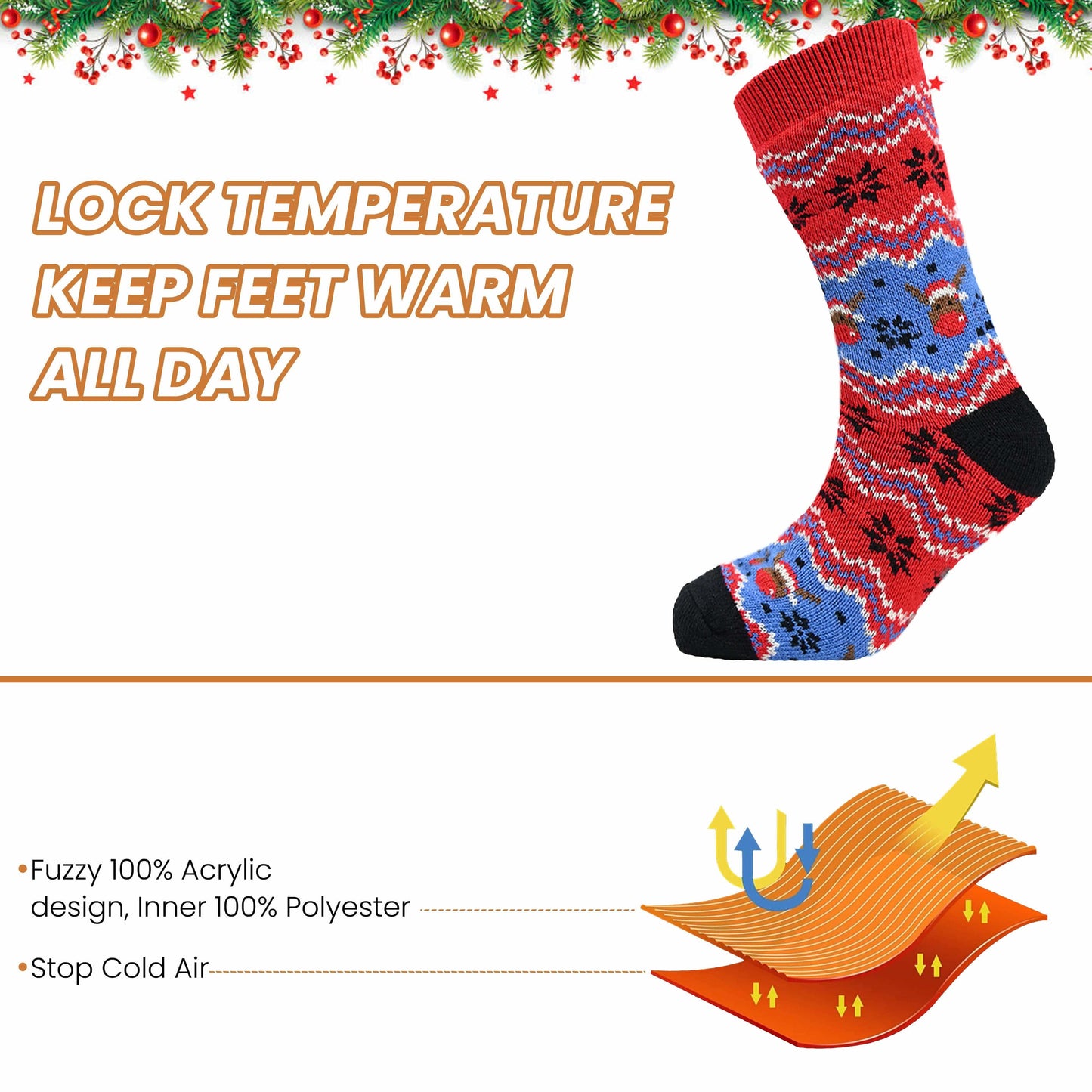 Pack of 2 Men's Festive Xmas Chunky Knit Slipper Socks with Grips Thick Warm Non-Slip Indoor Bed Socks Gift by Sock Stack UK 6-11 / CHRISTMAS Socks