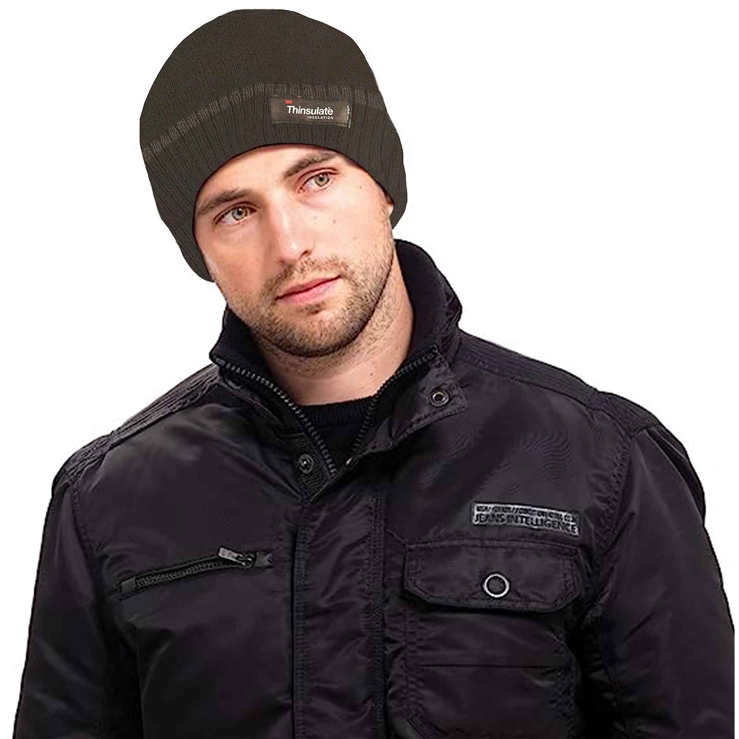 Pack of 2 Mens Stripe Fleece Beanie Hat with 3M Thinsulate Insulation Quick Drying Lightweight Winter Thermal Protection for Skiing Hiking Outdoor by Sock Stack Hats