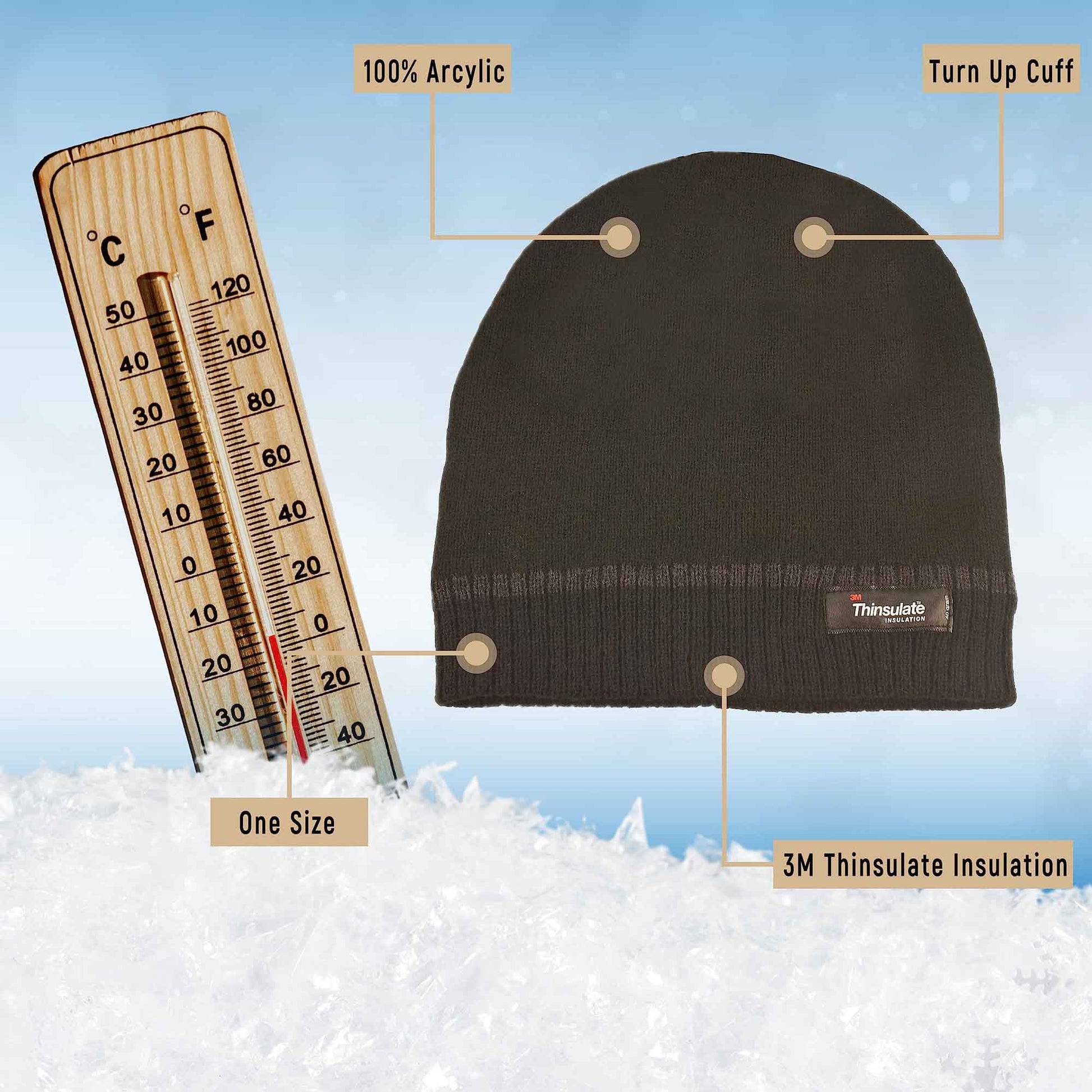 Pack of 2 Mens Stripe Fleece Beanie Hat with 3M Thinsulate Insulation Quick Drying Lightweight Winter Thermal Protection for Skiing Hiking Outdoor by Sock Stack Hats