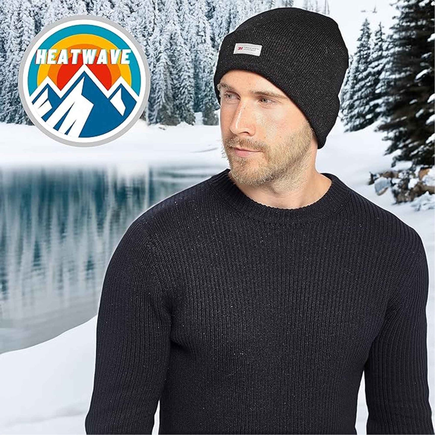 Pack of 2 Mens Winter Ski Beanie Hats with 3M Thinsulate Thermal Lining for Skiing Snowboarding Outdoor Activities Warm Breathable Moisture-Wicking Knit Caps by Sock Stack BLACK Hats