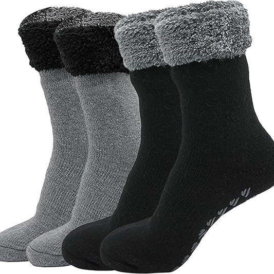 Pack of 2 Women's Feather Soft TOT Slipper Socks with Anti-Slip Grips Fleece Lined Cozy Winter Indoor Lounge Socks by Sock Stack UK 4-7 / BLACK / GREY Socks
