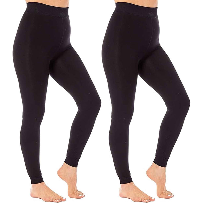 Pack of 2 Womens Ultra Thermal Brushed Black Leggings 140 Denier Warm Stretchy Comfortable Fit Stylish Winter Wear by Heatwave Thermalwear BLACK / S/M Leggings