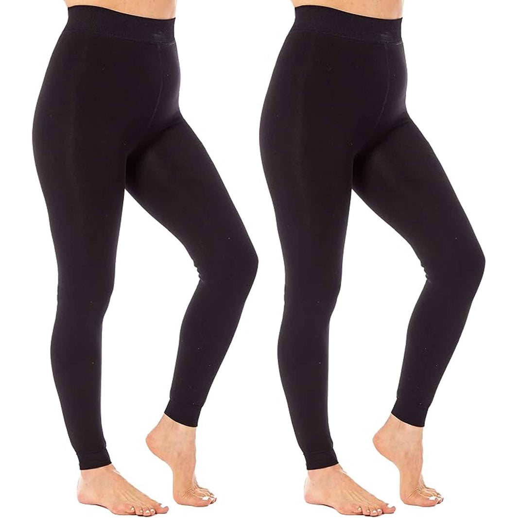 Pack of 2 Womens Ultra Thermal Brushed Black Leggings 140 Denier Warm Stretchy Comfortable Fit Stylish Winter Wear by Heatwave Thermalwear BLACK / S/M Leggings
