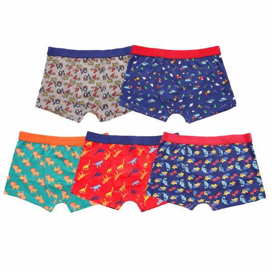 Pack of 5 Boys Boxer Shorts Fun Prints Comfortable Underpants Elastic Waistband Breathable Stretchable Kids Boxer Trunks for Everyday Wear by Sock Stack 2-3 YRS / ASSORTED Boxer Shorts