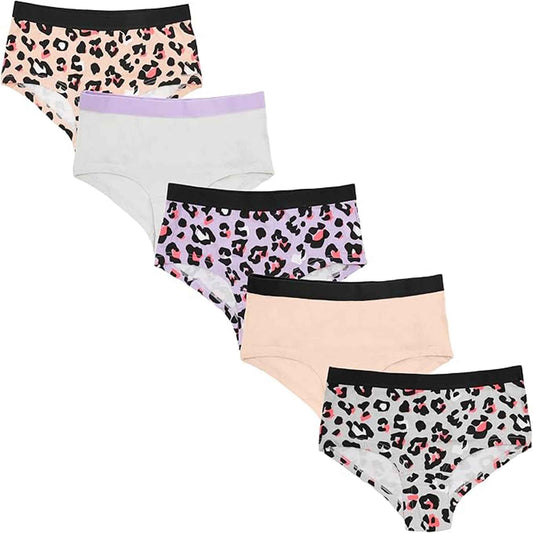Pack of 5 Girls Cotton Underwear Briefs Soft Durable Comfort Fit for Everyday Wear by Daisy Dreamer Ages 9-16 Multiple Sizes and Colors ANIMAL LEOPARD / 9-10 Underwear