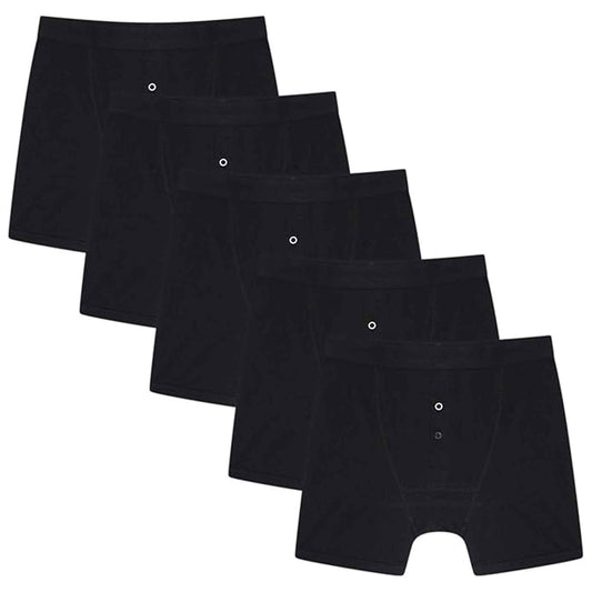 Pack of 5 Men's Cotton Boxer Shorts Button Fly Breathable Stretchy Classic Trunks Premium Comfort Everyday Wear Gym Sports Sock Stack BLACK / M Boxer Shorts
