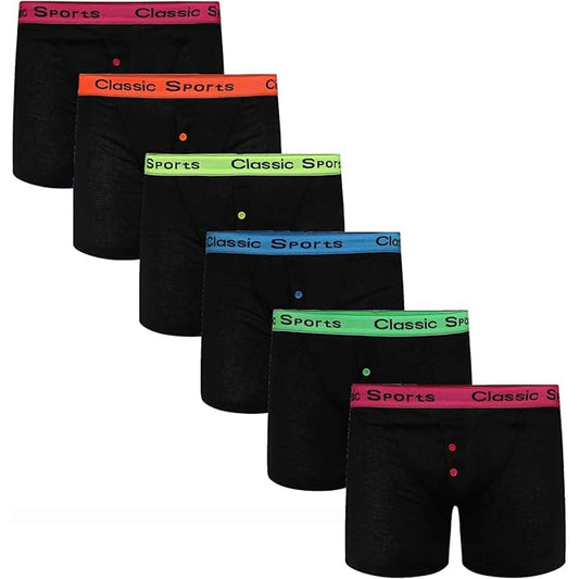 Pack of 6 Boys Boxer Shorts Cotton Blend with Neon Waistbands Comfortable Breathable Stretchy Underwear Sizes 5-13 Years Classic Trunk Style by Sock Stack BLACK / 3-5 YRS Boxer Shorts