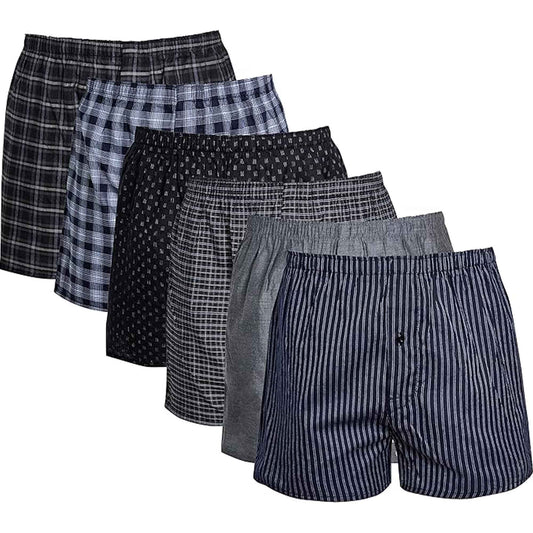 Pack of 6 Kids Loose Fit Woven Boxers Durable Cotton Blend with Elastic Waistband Sizes 5-13 Years Ideal for School Sports KB01 by Sock Stack ASSORTED / 5-6 YEARS Boxer Shorts