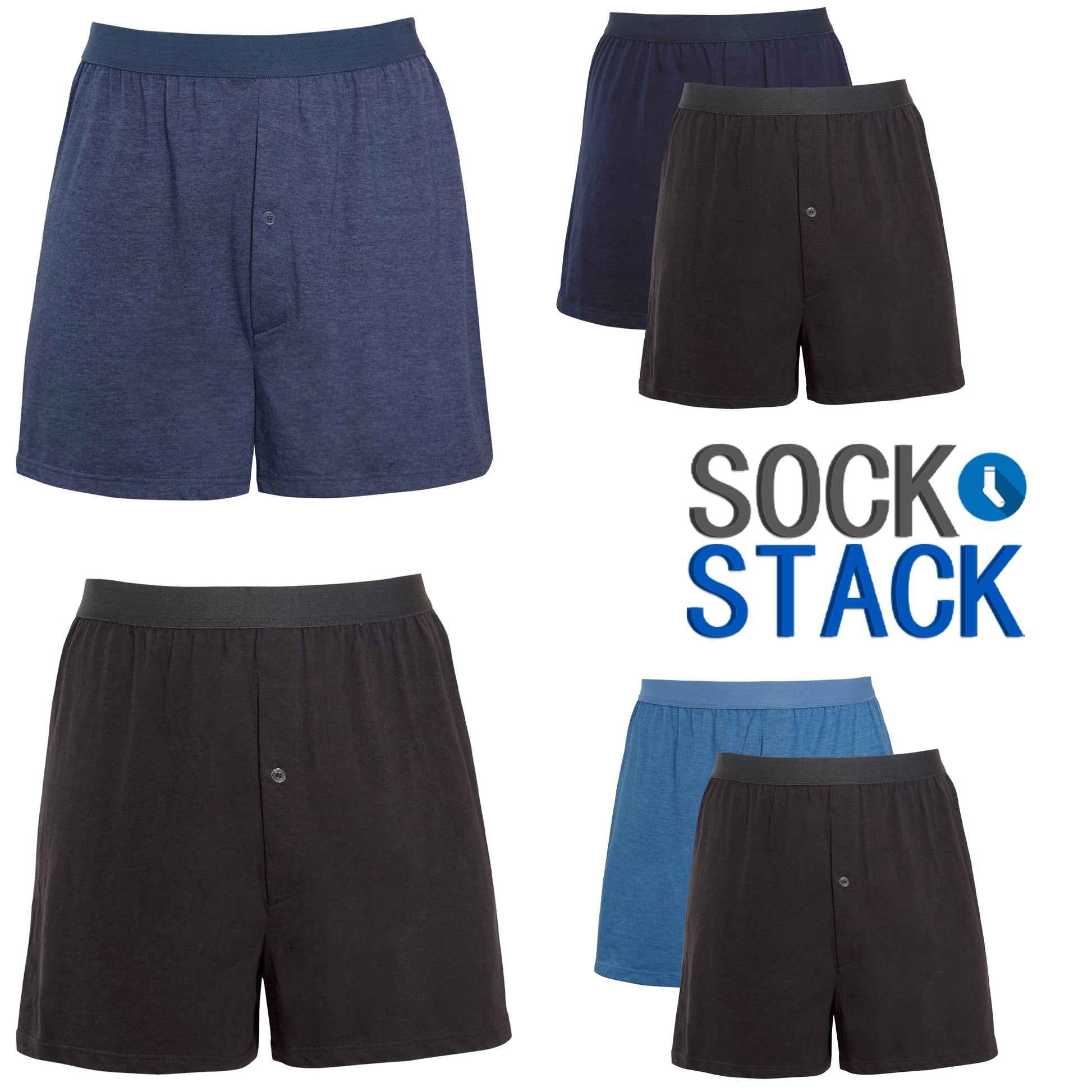 Pack of 6 Men’s Boxer Shorts Loose Fit Cotton Blend Jersey Underwear Super Soft Button Fly & Elastic Waistband by Sock Stack Boxer Shorts