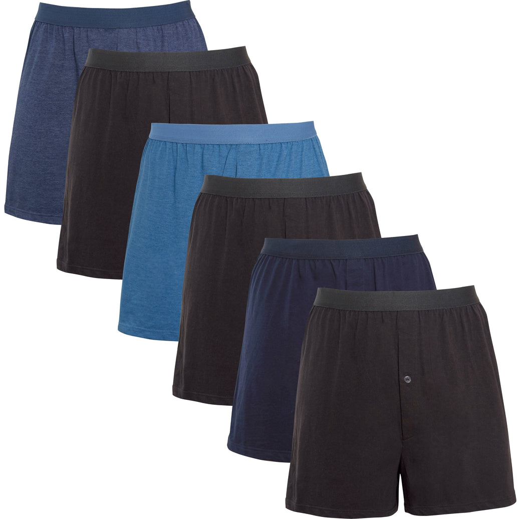 Pack of 6 Men’s Boxer Shorts Loose Fit Cotton Blend Jersey Underwear Super Soft Button Fly & Elastic Waistband by Sock Stack SMALL / ASSORTED Boxer Shorts