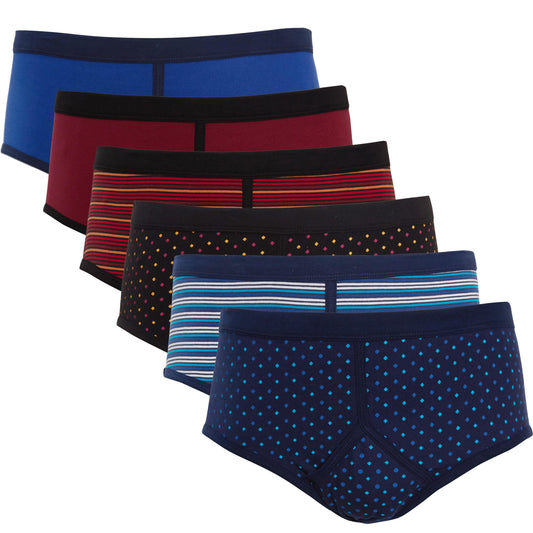 Pack of 6 Men's Printed Cotton Blend Briefs Classic Fit Underwear with Elastic Waistband Plain Dot & Stripe Designs by Sock Stack SMALL / ASSORTED Brief