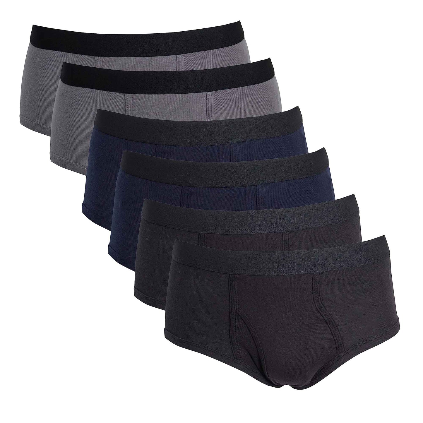 Pack of 6 Mens Cotton Briefs Soft Waistband Breathable Durable Underwear Comfortable All Day Wear MB05/06 by Sock Stack BLACK/NAVY/GREY / S Boxer Shorts