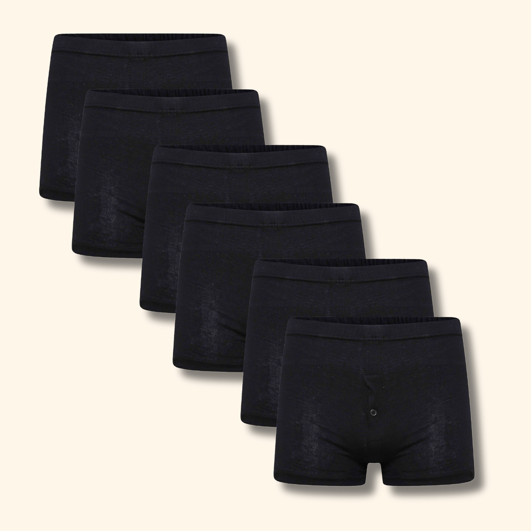 Pack Of 6 Mens Jersey Boxer Shorts Cotton Rich Classic Fit Breathable Button Fly Design Men Boxers Underwear by Sock Stack BLACK / S Boxer Shorts